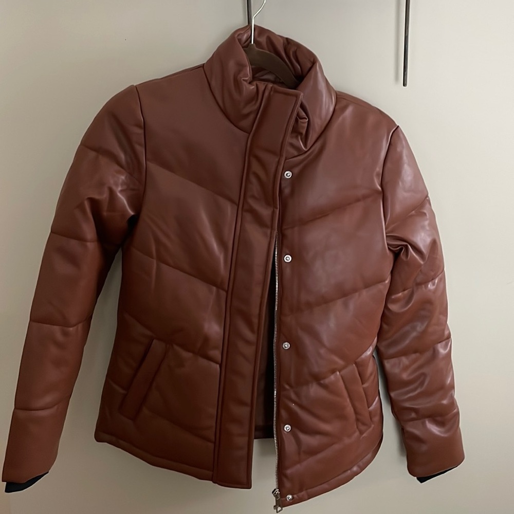 Faux leather puffer jacket